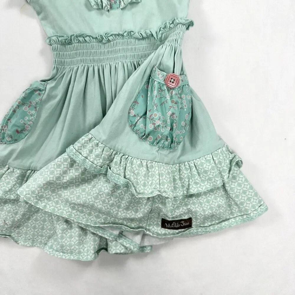 MATILDA JANE Ruffle A Line Dress Pockets Size 2 2T Green Cottagecore Country